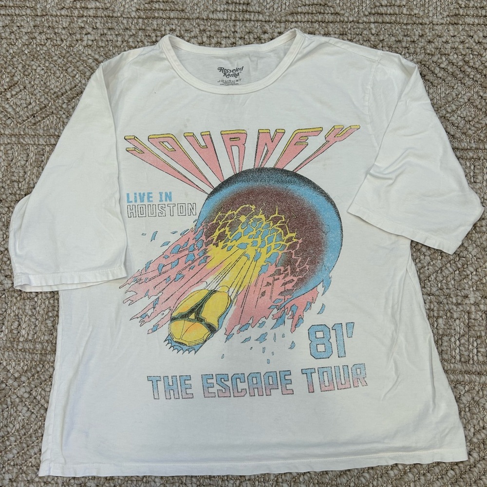 Recycled Karma White Graphic band Tee “Journey”